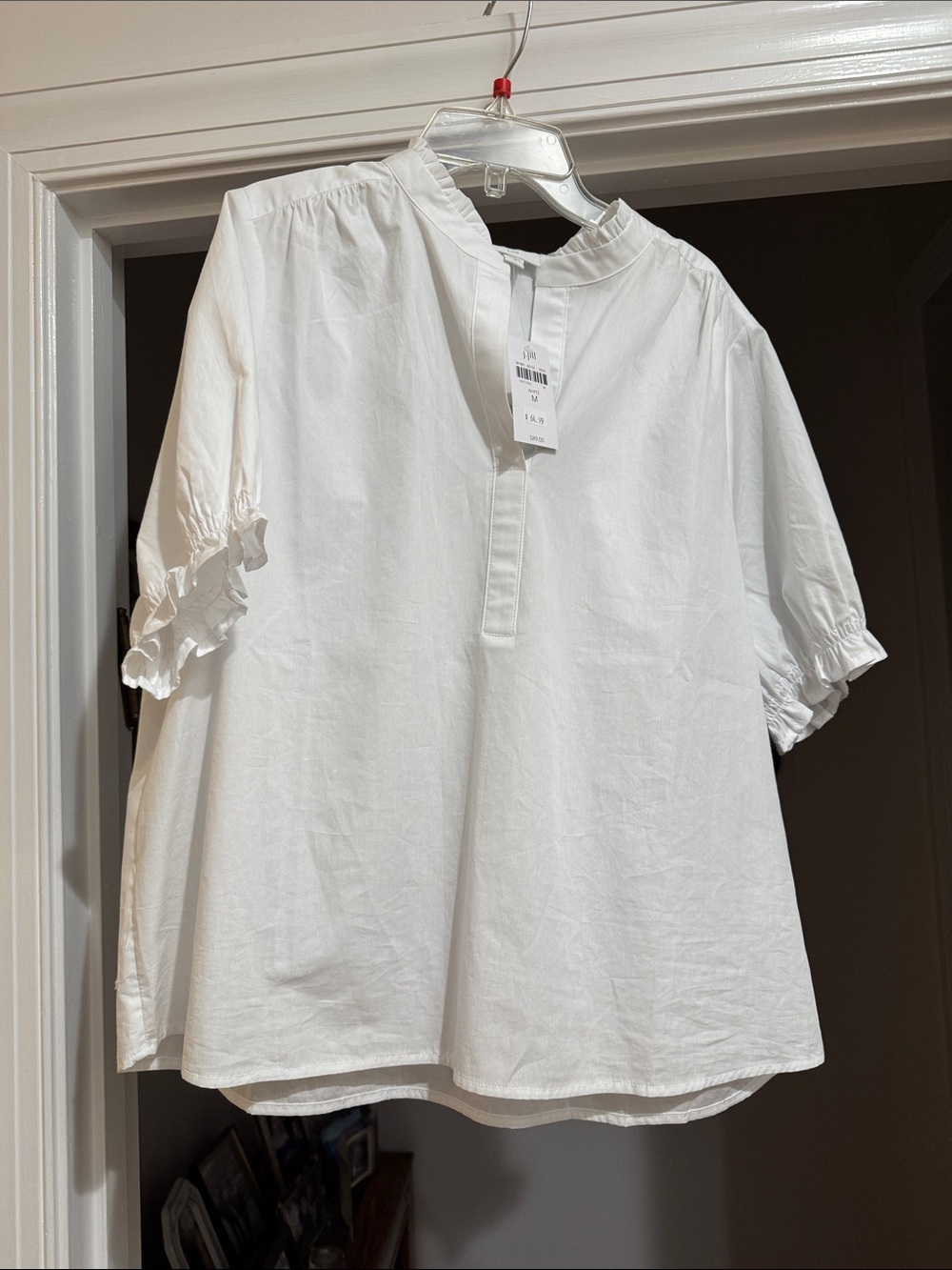 J. Jill White Ruffle-Neck Popover Shirt - M
